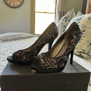 Guess black lace peep toe stiletto